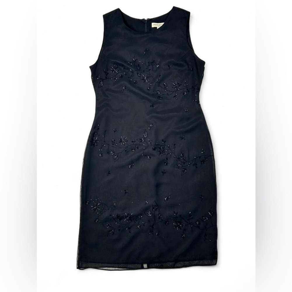 Vintage Amanda Smith floral beaded black dress